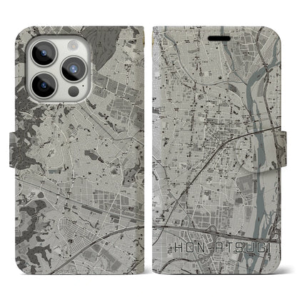 【本厚木（神奈川県）】地図柄iPhoneケース（手帳タイプ）モノトーン・iPhone 15 Pro 用