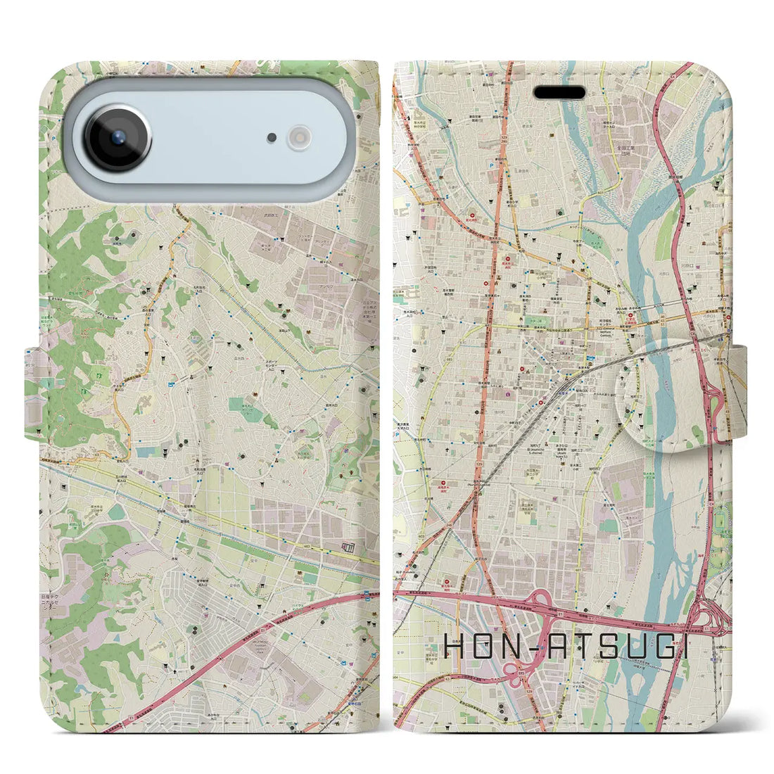 【本厚木（神奈川県）】地図柄iPhoneケース（手帳タイプ）モノトーン・iPhone 17 Pro Max 用