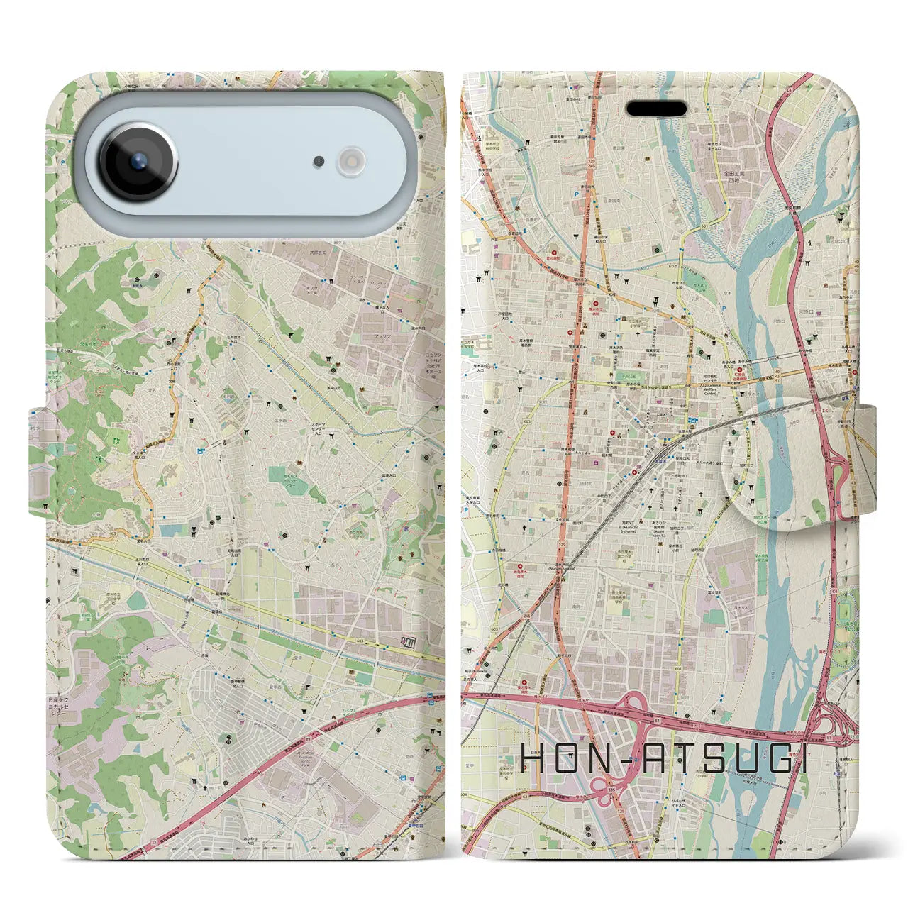 【本厚木（神奈川県）】地図柄iPhoneケース（手帳タイプ）モノトーン・iPhone 17 Pro Max 用