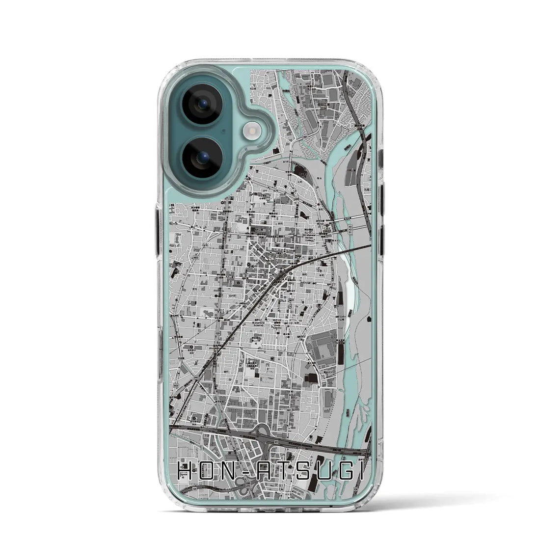 【本厚木(神奈川県)】地図柄iPhoneケース(MagSafeタイプ)モノトーン・iPhone 16 Pro 用