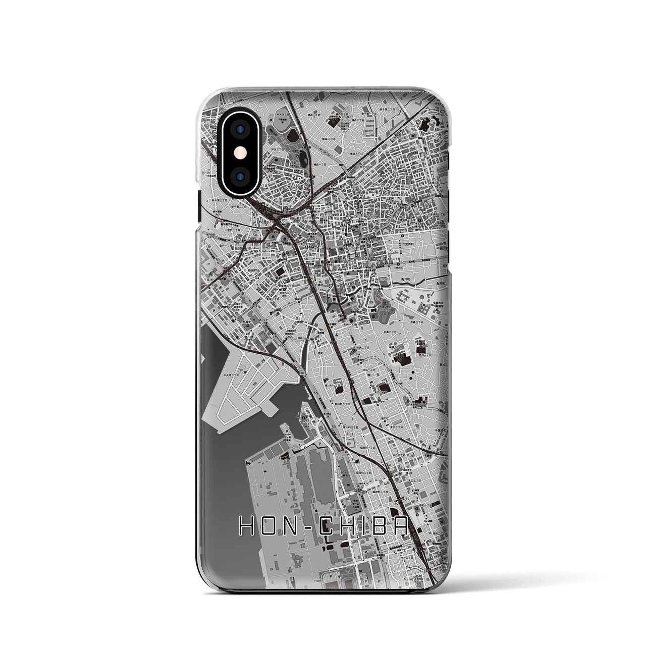 【本千葉（千葉県）】地図柄iPhoneケース（クリアタイプ）モノトーン・iPhone XS / X 用