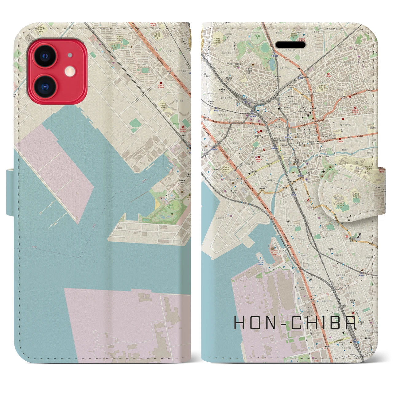 【本千葉（千葉県）】地図柄iPhoneケース（手帳タイプ）ナチュラル・iPhone 11 用