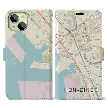 【本千葉（千葉県）】地図柄iPhoneケース（手帳タイプ）ナチュラル・iPhone 15 用