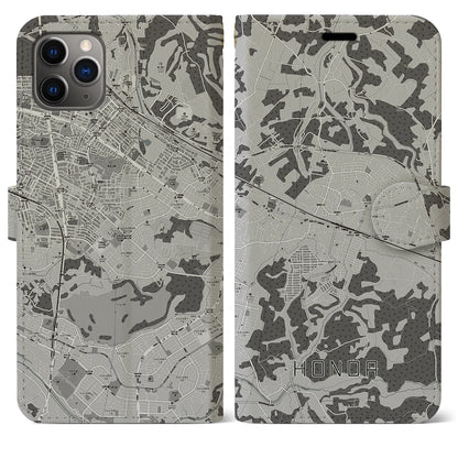 【誉田（千葉県）】地図柄iPhoneケース（手帳タイプ）モノトーン・iPhone 11 Pro Max 用