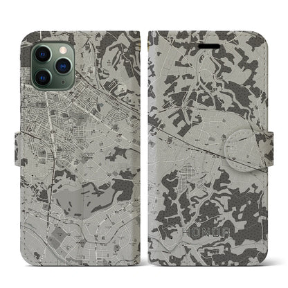 【誉田（千葉県）】地図柄iPhoneケース（手帳タイプ）モノトーン・iPhone 11 Pro 用