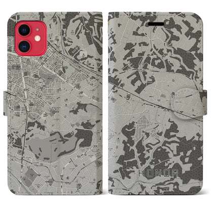 【誉田（千葉県）】地図柄iPhoneケース（手帳タイプ）モノトーン・iPhone 11 用