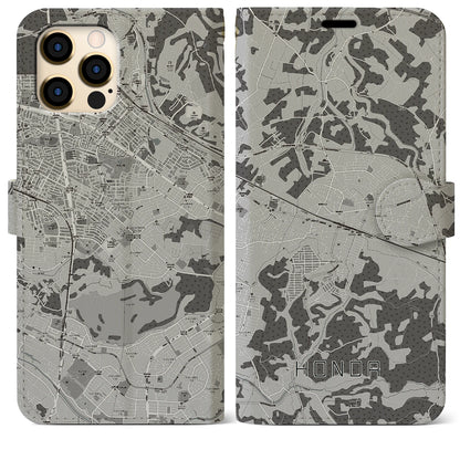 【誉田（千葉県）】地図柄iPhoneケース（手帳タイプ）モノトーン・iPhone 12 Pro Max 用