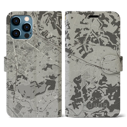 【誉田（千葉県）】地図柄iPhoneケース（手帳タイプ）モノトーン・iPhone 12 / 12 Pro 用