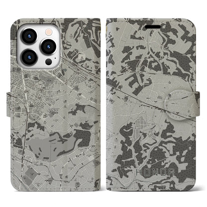 【誉田（千葉県）】地図柄iPhoneケース（手帳タイプ）モノトーン・iPhone 13 Pro 用