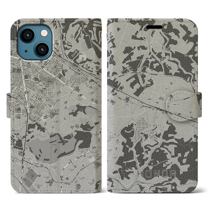 【誉田（千葉県）】地図柄iPhoneケース（手帳タイプ）モノトーン・iPhone 13 用