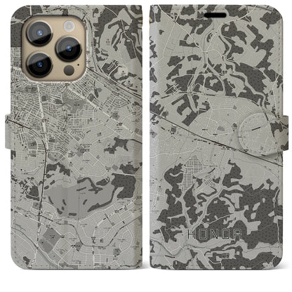【誉田（千葉県）】地図柄iPhoneケース（手帳タイプ）モノトーン・iPhone 14 Pro Max 用