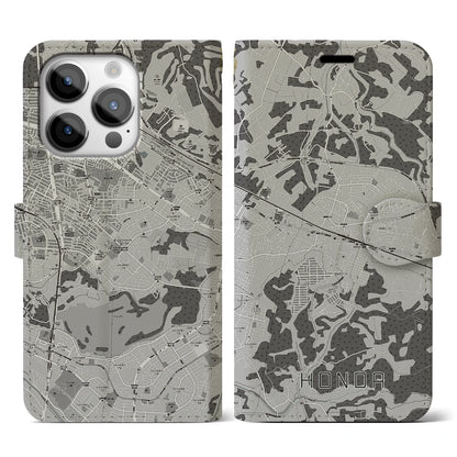 【誉田（千葉県）】地図柄iPhoneケース（手帳タイプ）モノトーン・iPhone 14 Pro 用