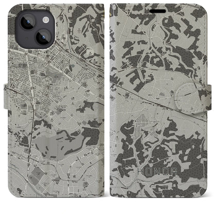 【誉田（千葉県）】地図柄iPhoneケース（手帳タイプ）モノトーン・iPhone 14 Plus 用