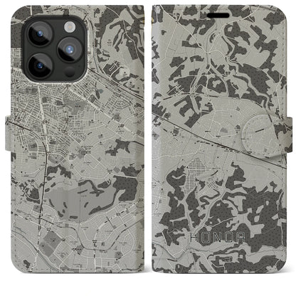 【誉田（千葉県）】地図柄iPhoneケース（手帳タイプ）モノトーン・iPhone 15 Pro Max 用