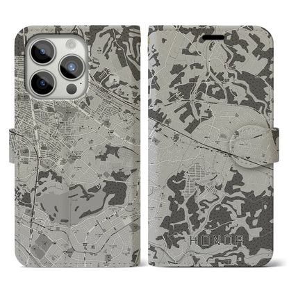 【誉田（千葉県）】地図柄iPhoneケース（手帳タイプ）モノトーン・iPhone 15 Pro 用