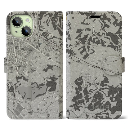 【誉田（千葉県）】地図柄iPhoneケース（手帳タイプ）モノトーン・iPhone 15 用