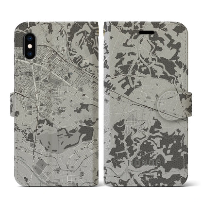 【誉田（千葉県）】地図柄iPhoneケース（手帳タイプ）モノトーン・iPhone XS / X 用