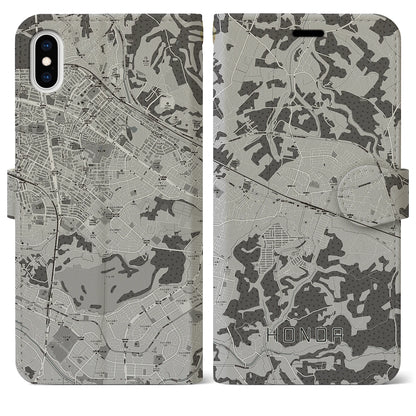 【誉田（千葉県）】地図柄iPhoneケース（手帳タイプ）モノトーン・iPhone XS Max 用