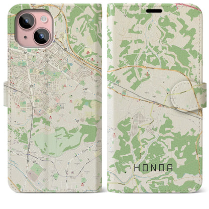 【誉田（千葉県）】地図柄iPhoneケース（手帳タイプ）ナチュラル・iPhone 15 Plus 用