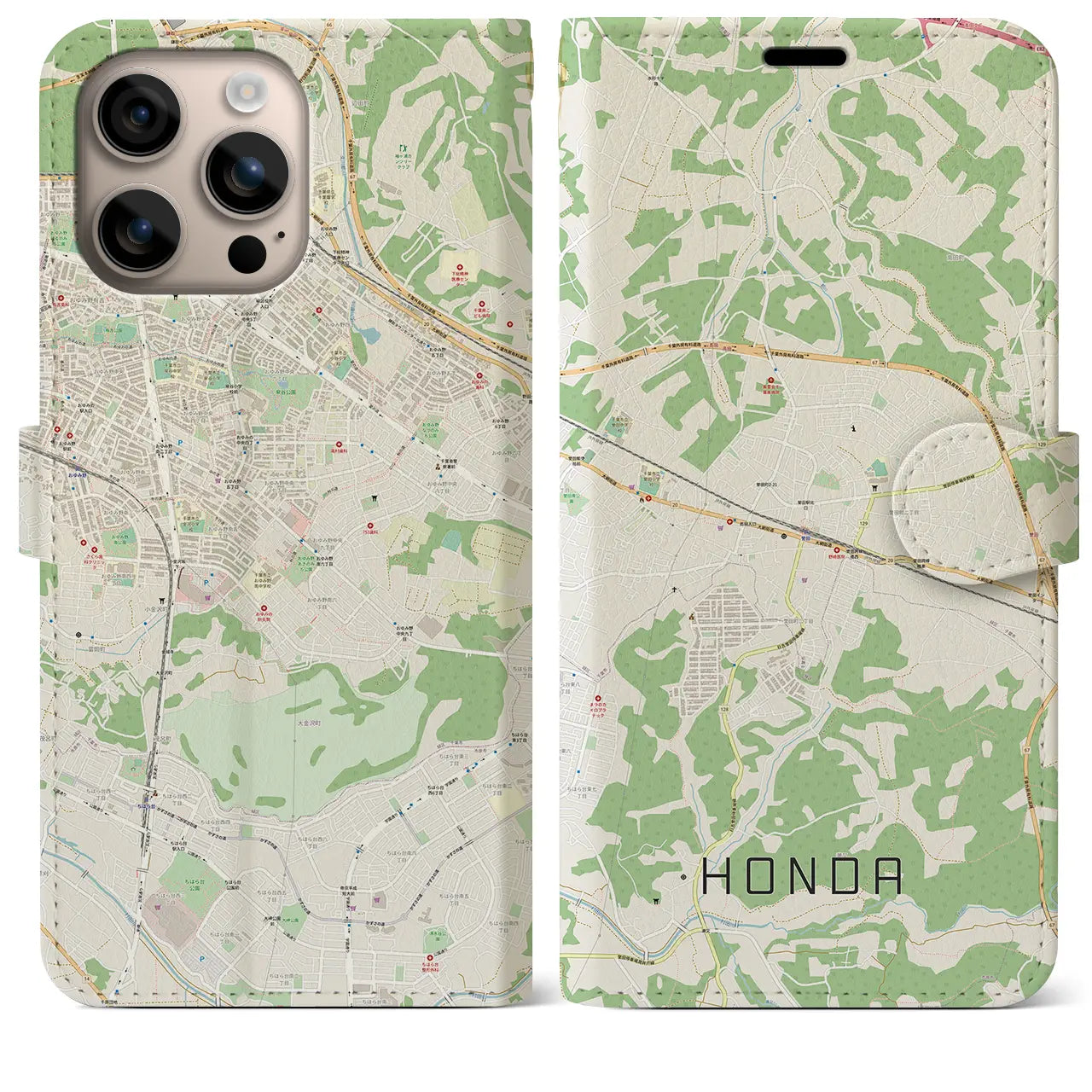 【誉田（千葉県）】地図柄iPhoneケース（手帳タイプ）ナチュラル・iPhone 16 Plus 用