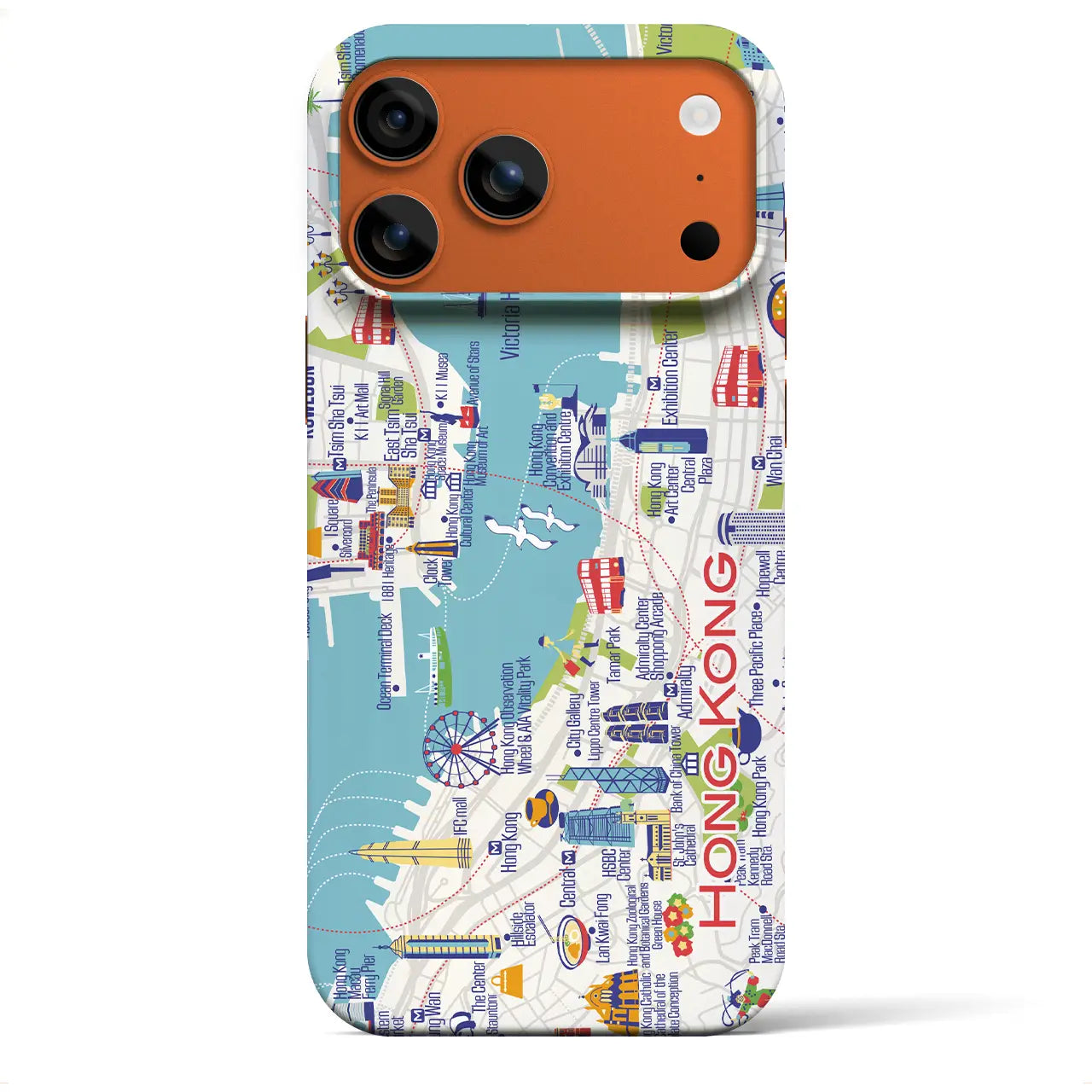 【香港（イラスト）】イラストマップiPhoneケース（バックカバータイプ）ダーク・iPhone 17 Pro Max 用