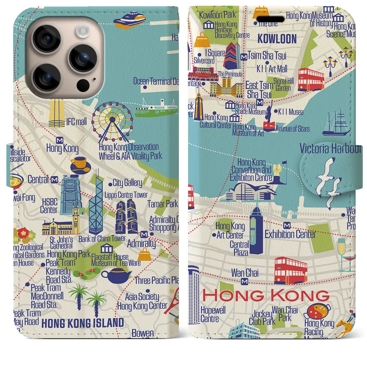 【香港】イラストマップiPhoneケース（手帳タイプ）