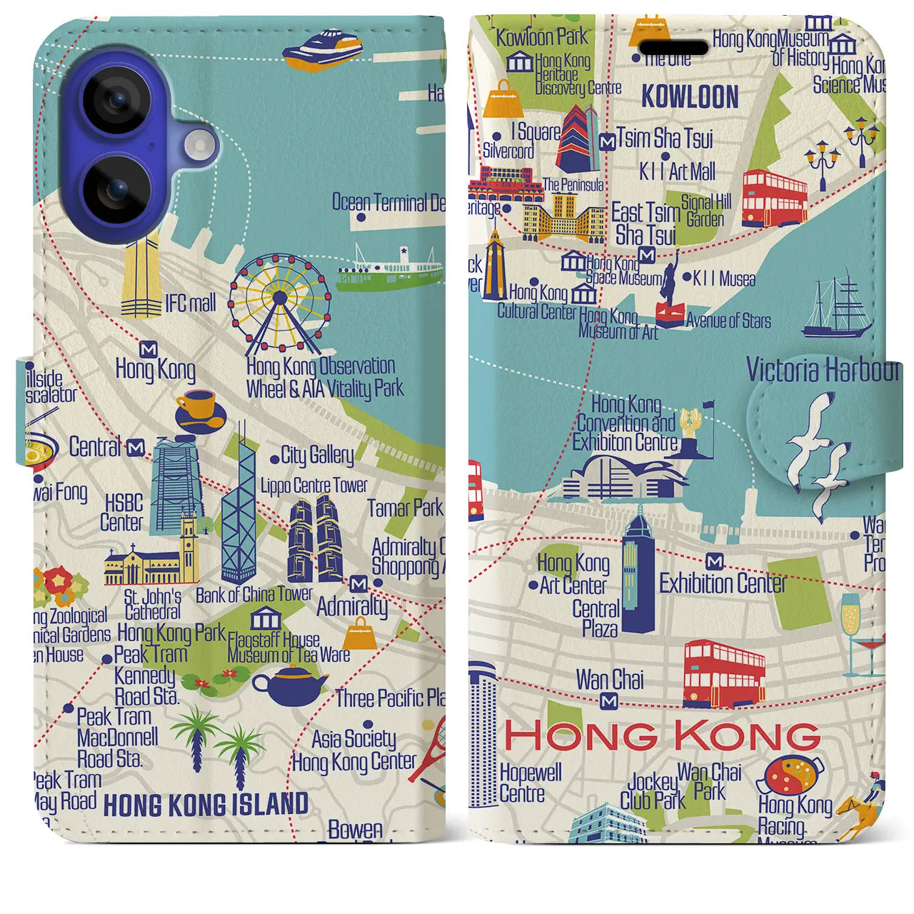 【香港】イラストマップiPhoneケース（手帳タイプ）