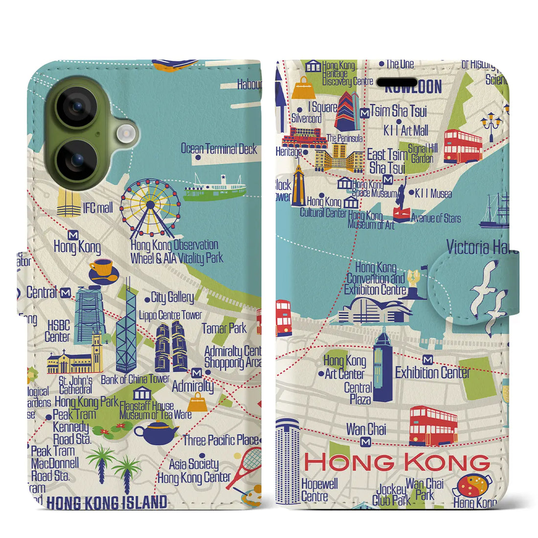 【香港(イラスト)】イラストマップiPhoneケース(手帳タイプ)ブライト・iPhone 17 Pro Max 用