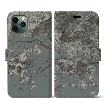 【香港（中華人民共和国）】地図柄iPhoneケース（手帳タイプ）モノトーン・iPhone 11 Pro 用