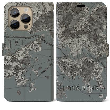 【香港（中華人民共和国）】地図柄iPhoneケース（手帳タイプ）モノトーン・iPhone 14 Pro Max 用