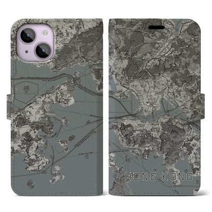 【香港（中華人民共和国）】地図柄iPhoneケース（手帳タイプ）モノトーン・iPhone 14 用