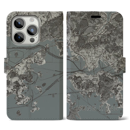【香港（中華人民共和国）】地図柄iPhoneケース（手帳タイプ）モノトーン・iPhone 15 Pro 用