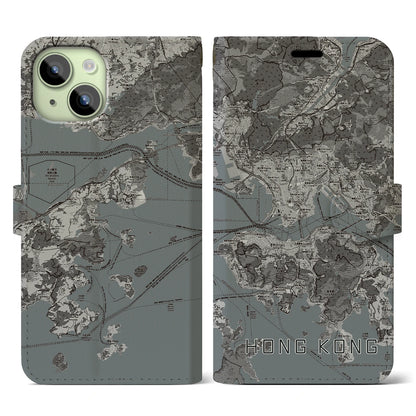 【香港（中華人民共和国）】地図柄iPhoneケース（手帳タイプ）モノトーン・iPhone 15 用