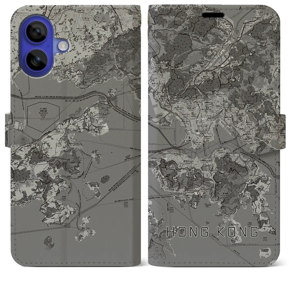 【香港(中華人民共和国)】地図柄iPhoneケース(手帳タイプ)モノトーン・iPhone 16 Pro Max 用