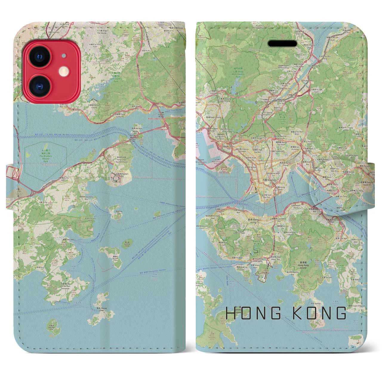 【香港】地図柄iPhoneケース（手帳両面タイプ・ナチュラル）iPhone 11 用