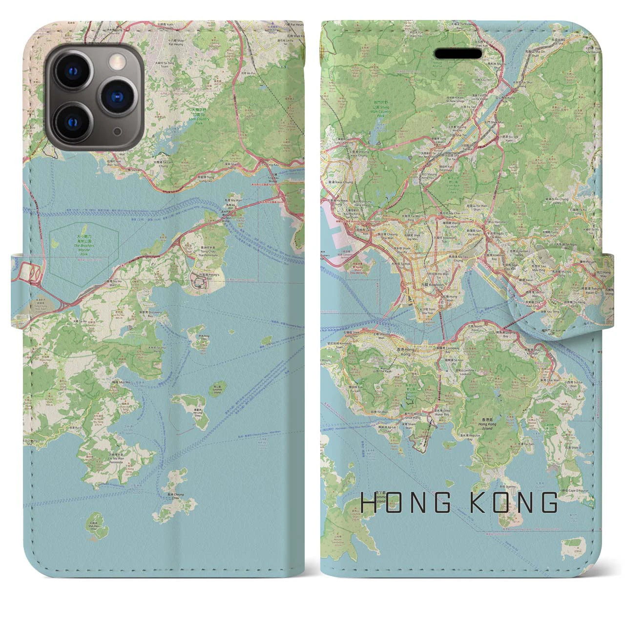【香港】地図柄iPhoneケース（手帳両面タイプ・ナチュラル）iPhone 11 Pro Max 用