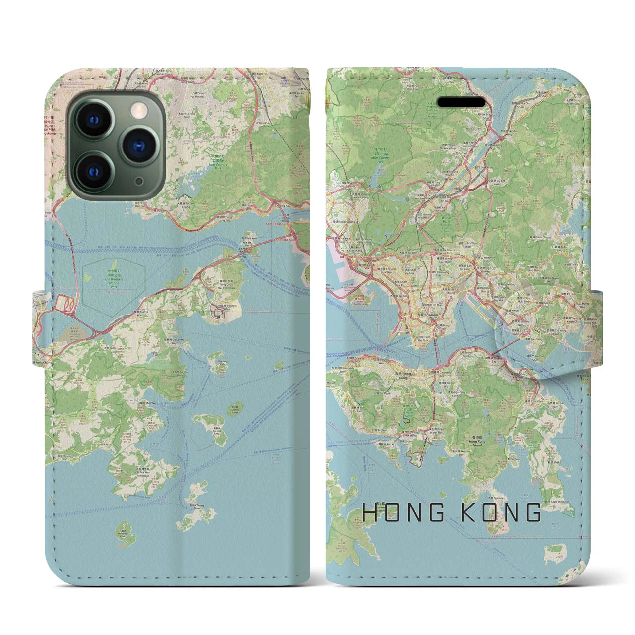 【香港】地図柄iPhoneケース（手帳両面タイプ・ナチュラル）iPhone 11 Pro 用