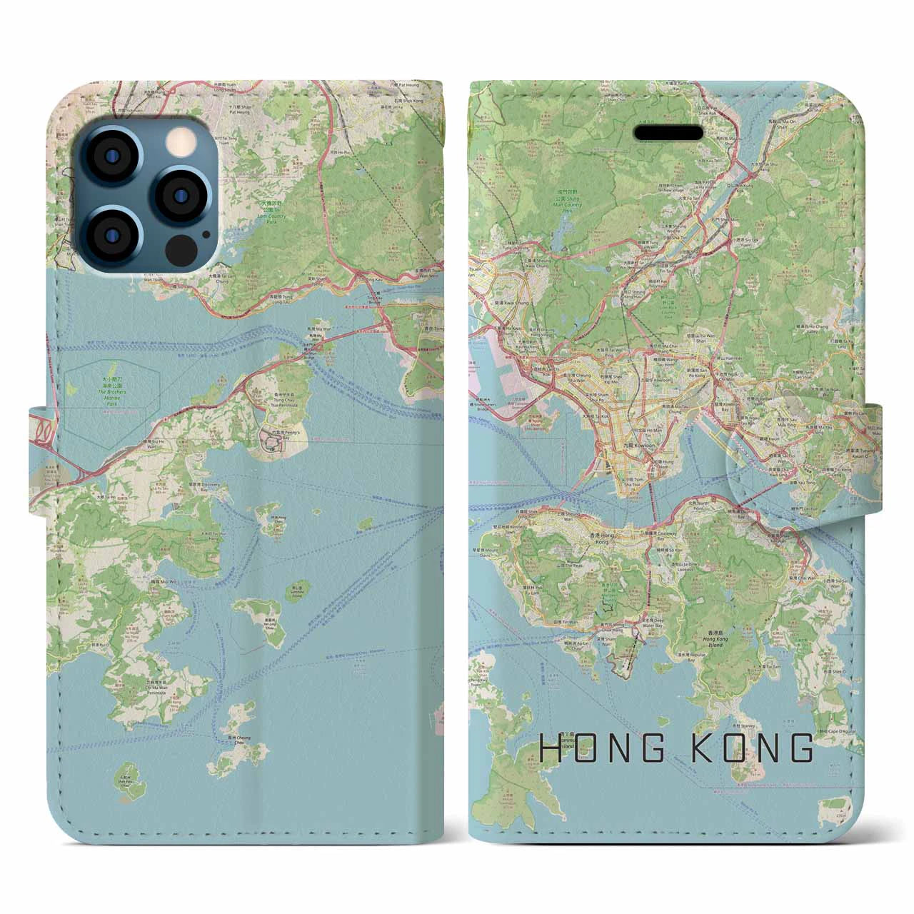 【香港】地図柄iPhoneケース（手帳両面タイプ・ナチュラル）iPhone 12 / 12 Pro 用