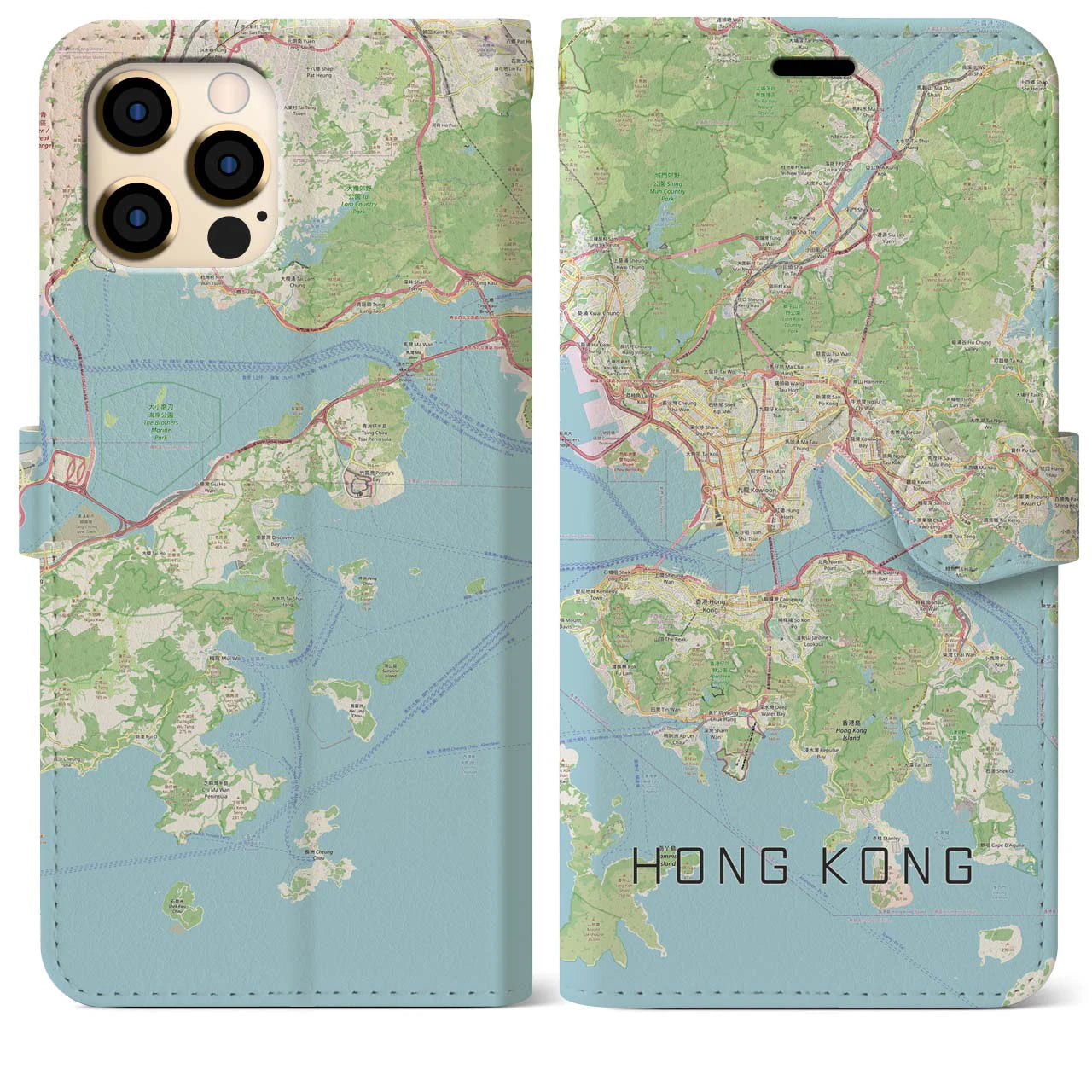 【香港（中華人民共和国）】地図柄iPhoneケース（手帳タイプ）ナチュラル・iPhone 12 Pro Max 用