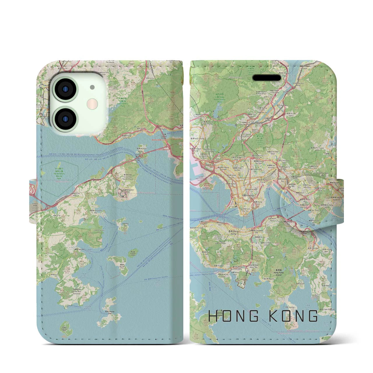 【香港】地図柄iPhoneケース（手帳両面タイプ・ナチュラル）iPhone 12 mini 用