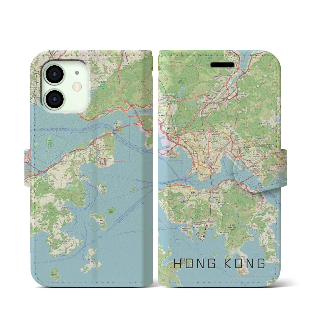 【香港（中華人民共和国）】地図柄iPhoneケース（手帳タイプ）ナチュラル・iPhone 12 mini 用