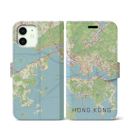 【香港（中華人民共和国）】地図柄iPhoneケース（手帳タイプ）ナチュラル・iPhone 12 mini 用