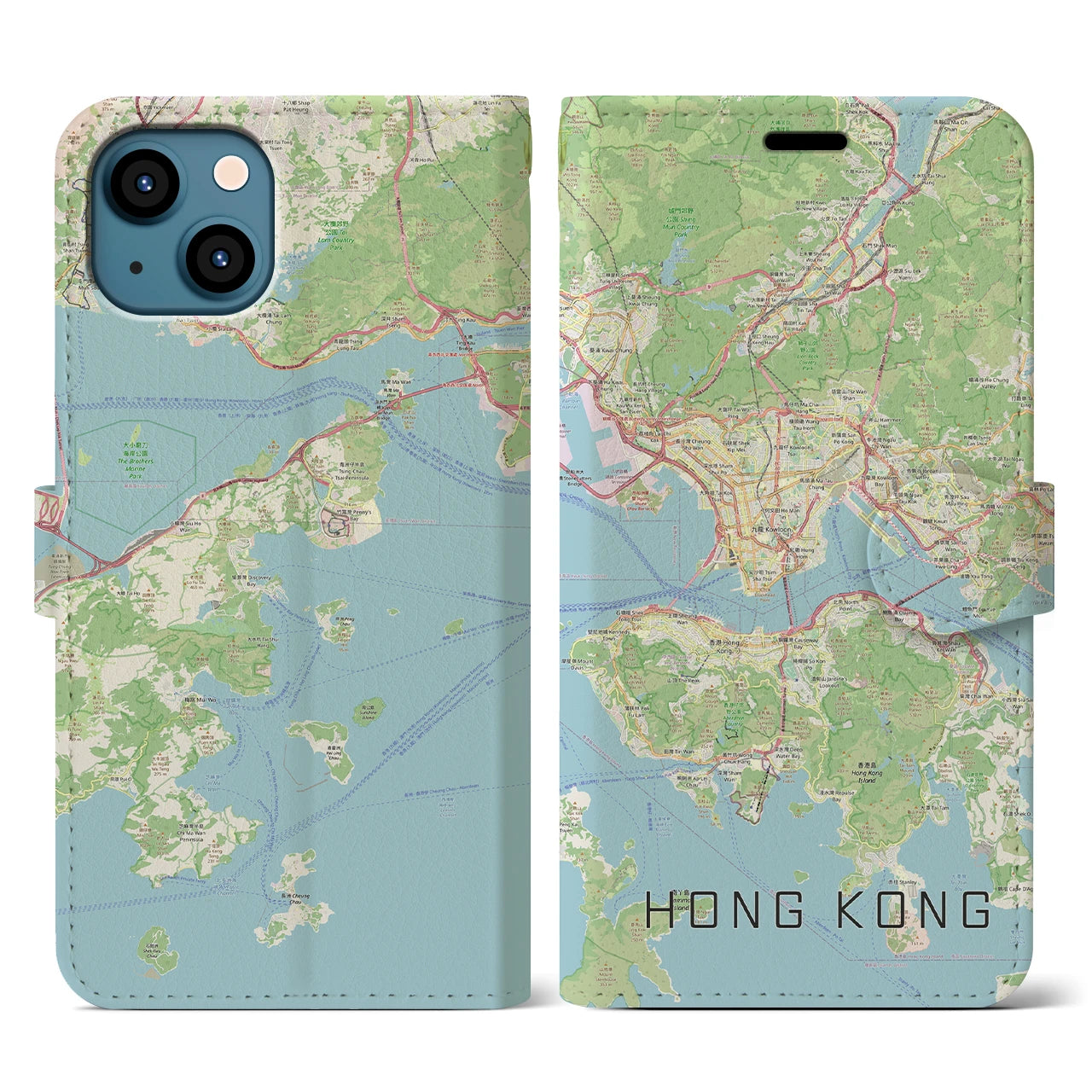 【香港】地図柄iPhoneケース（手帳両面タイプ・ナチュラル）iPhone 13 用