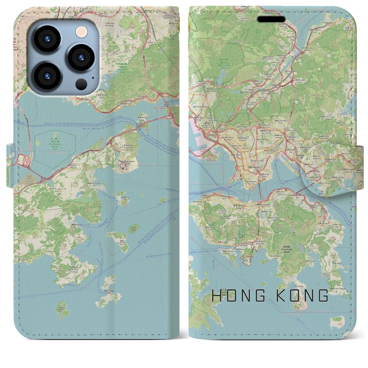 【香港】地図柄iPhoneケース（手帳両面タイプ・ナチュラル）iPhone 13 Pro Max 用