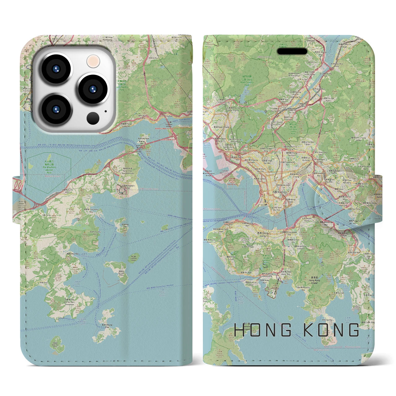 【香港】地図柄iPhoneケース（手帳両面タイプ・ナチュラル）iPhone 13 Pro 用