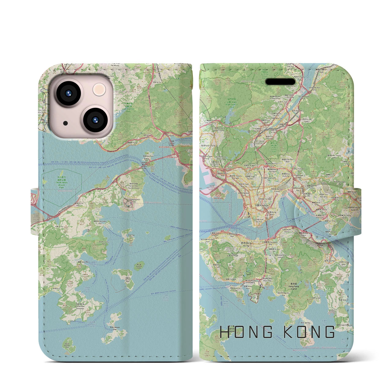【香港】地図柄iPhoneケース（手帳両面タイプ・ナチュラル）iPhone 13 mini 用