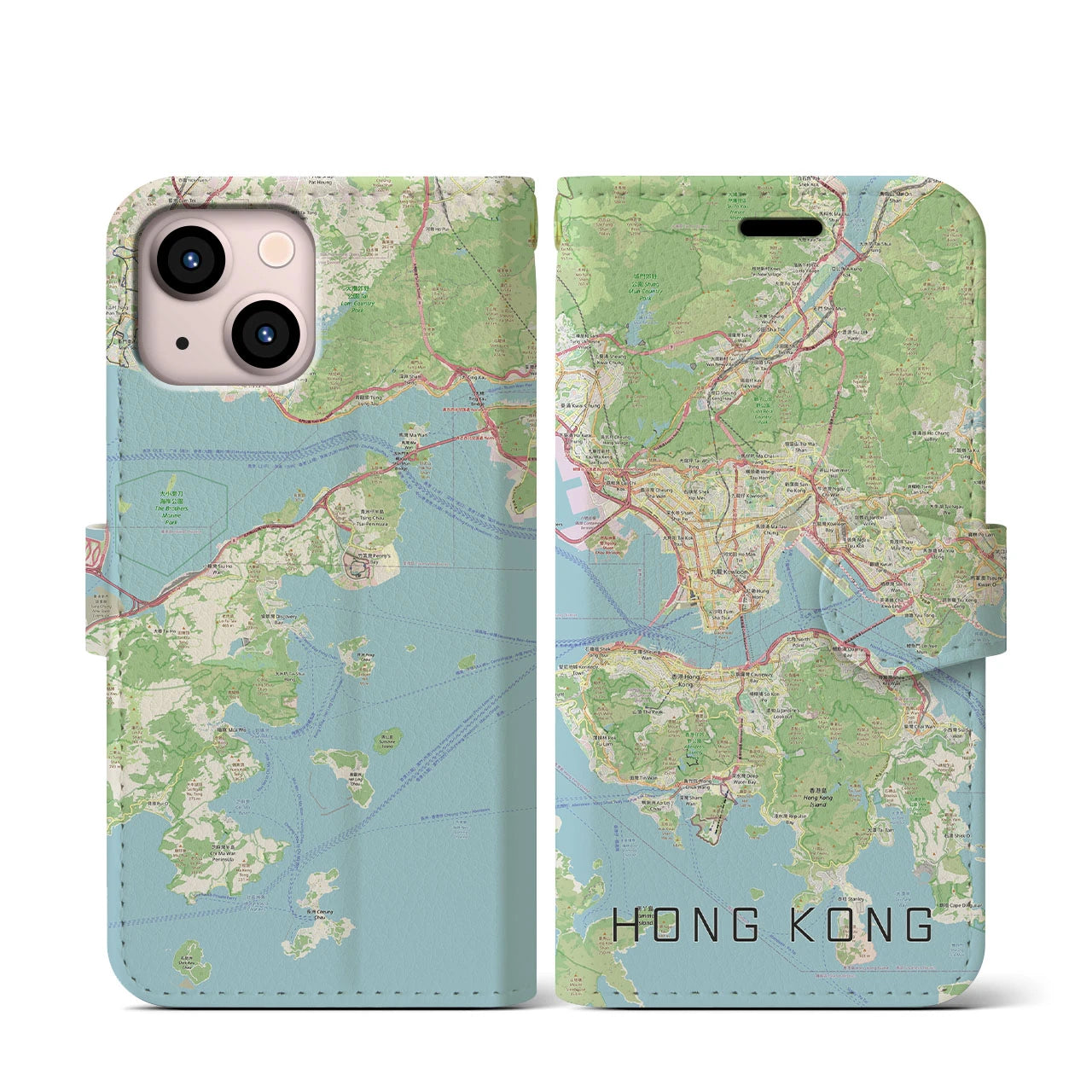 【香港（中華人民共和国）】地図柄iPhoneケース（手帳タイプ）ナチュラル・iPhone 13 mini 用