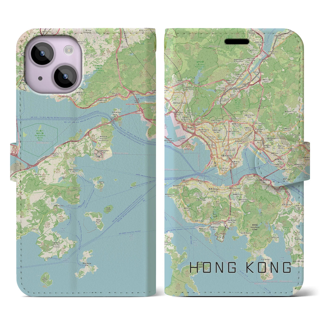 【香港】地図柄iPhoneケース（手帳両面タイプ・ナチュラル）iPhone 14 用