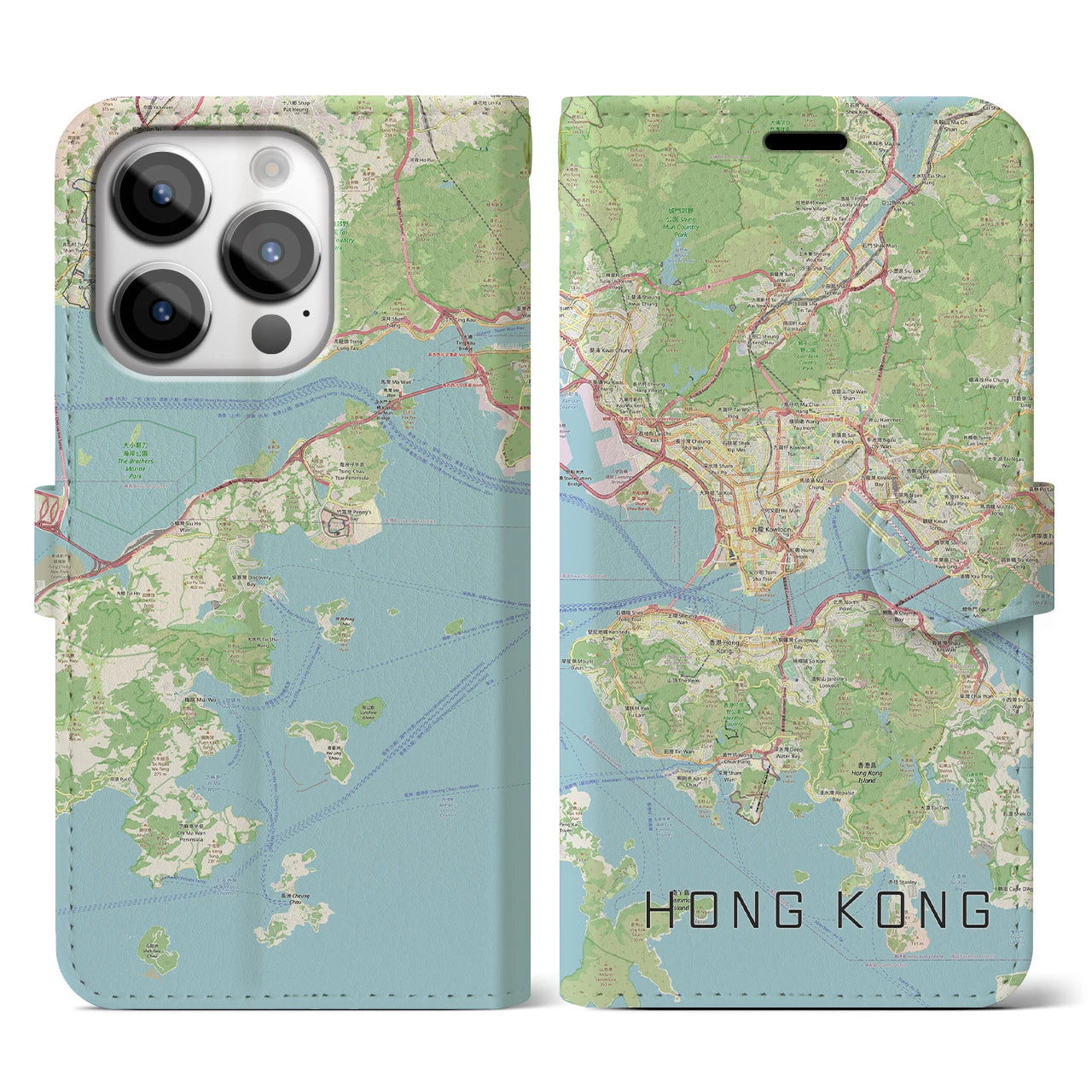 【香港】地図柄iPhoneケース（手帳両面タイプ・ナチュラル）iPhone 14 Pro 用