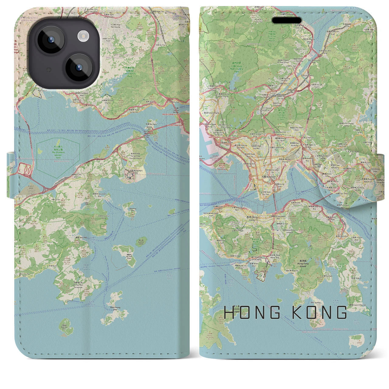 【香港】地図柄iPhoneケース（手帳両面タイプ・ナチュラル）iPhone 14 Plus 用